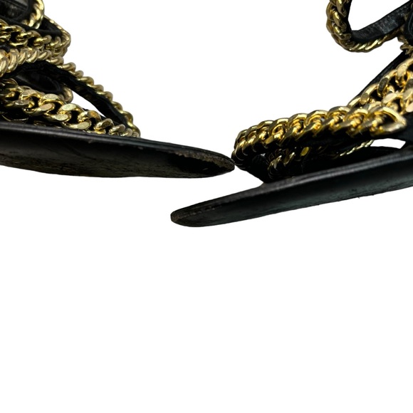 Guiseppe Zanotti Black Suede Gold Chain Gladiator Sandals Size 40 Open Toe Heels - Picture 3 of 13